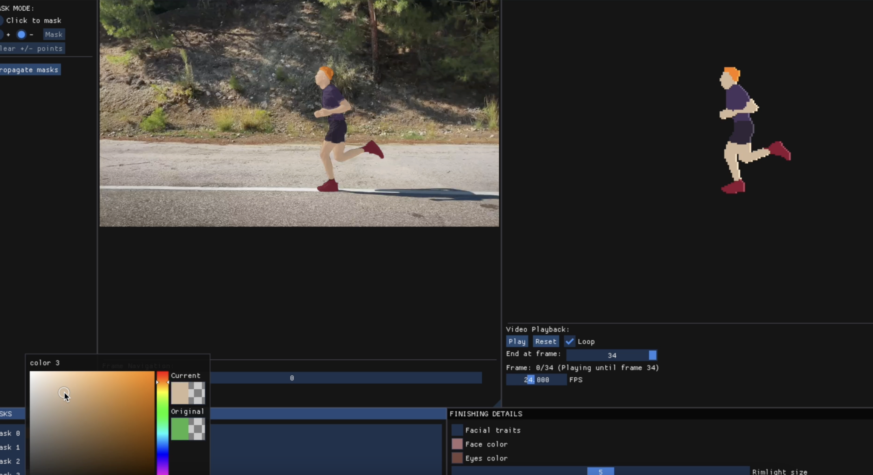 Placeholder: exported sprite frames or pixel art derived from rotoscoped frames